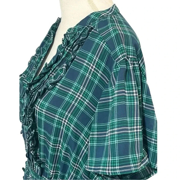 Torrid size 1 (14) sheer plaid blouse, ruffles, buttons and an elastic waist EUC - Picture 4 of 12
